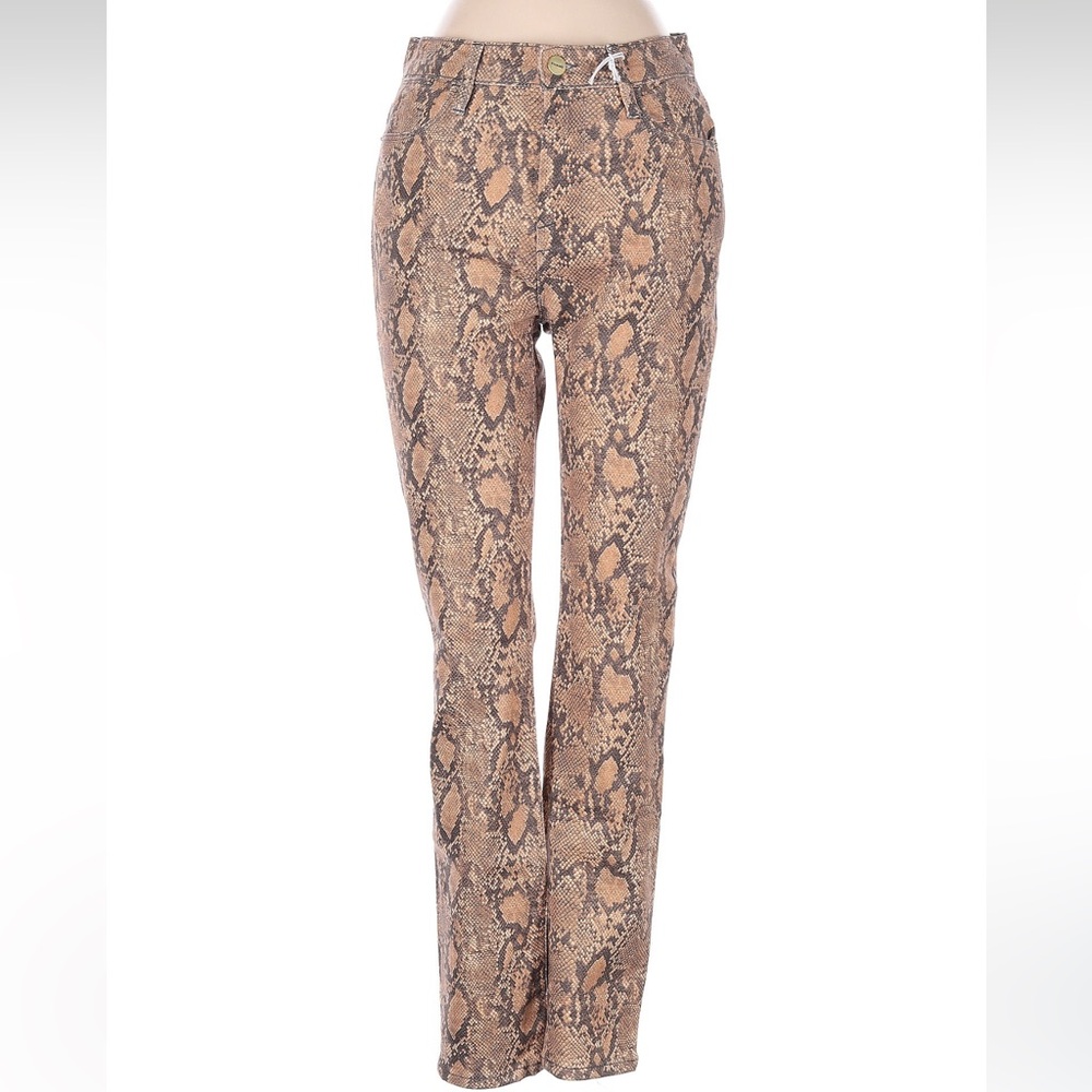 NWT Frame Denim Le High Skinny Crop Snake Print Pants in Brown & Tan size 25
